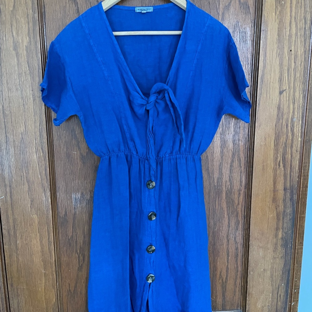 MARINA GIGLI Blue Linen Dress Size Small